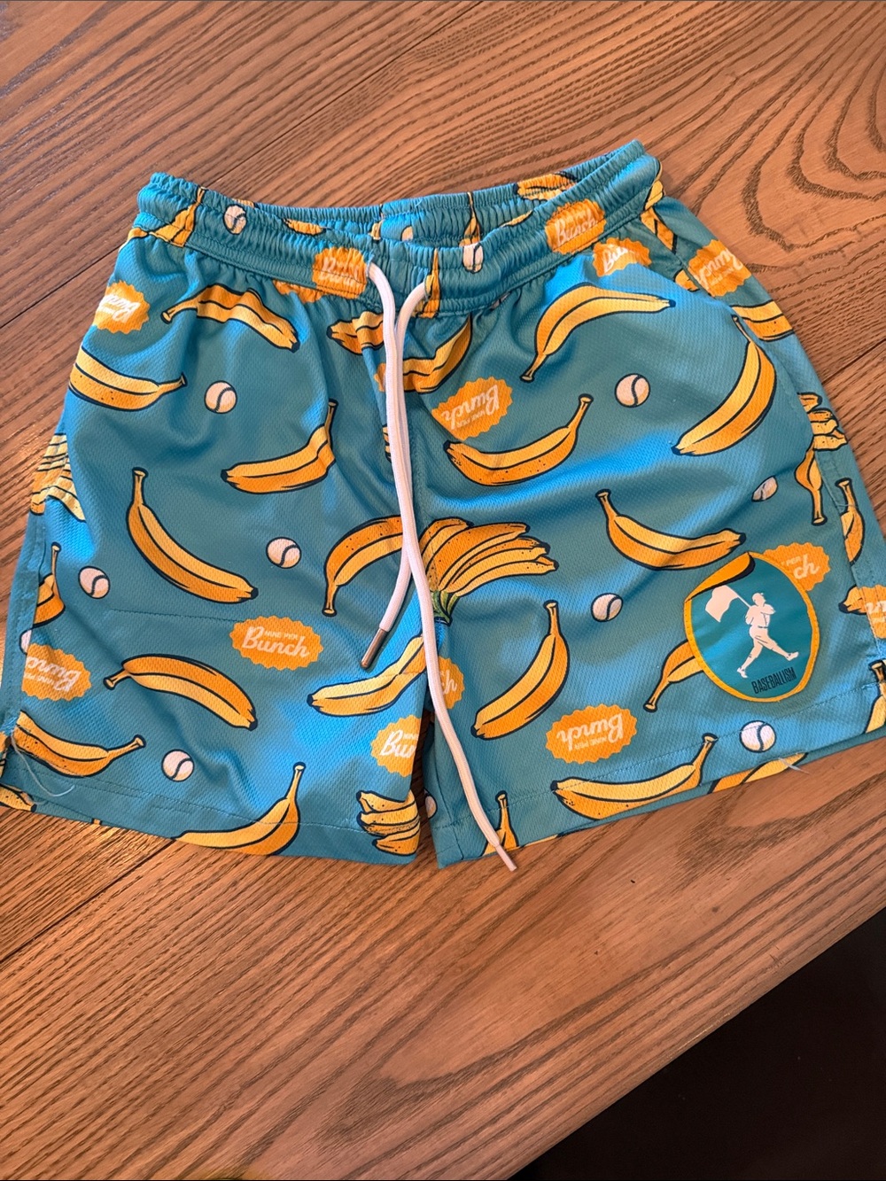 Youth M- Baseballism- 🍌 Banana Print Athletic Shorts - Teal & Yellow